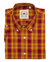 Load image into Gallery viewer, Men's Relco London Short Sleeve Shirt • Mustard & Burgundy Checked