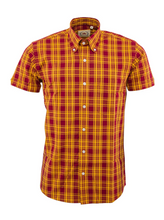 Load image into Gallery viewer, Men's Relco London Short Sleeve Shirt • Mustard & Burgundy Checked