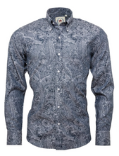 Load image into Gallery viewer, Men's PLATINUM COLLECTION Jacquard Paisley Shirt • Denim Blue Long Sleeve • Relco London