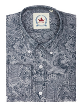 Load image into Gallery viewer, Men's PLATINUM COLLECTION Jacquard Paisley Shirt • Denim Blue Long Sleeve • Relco London