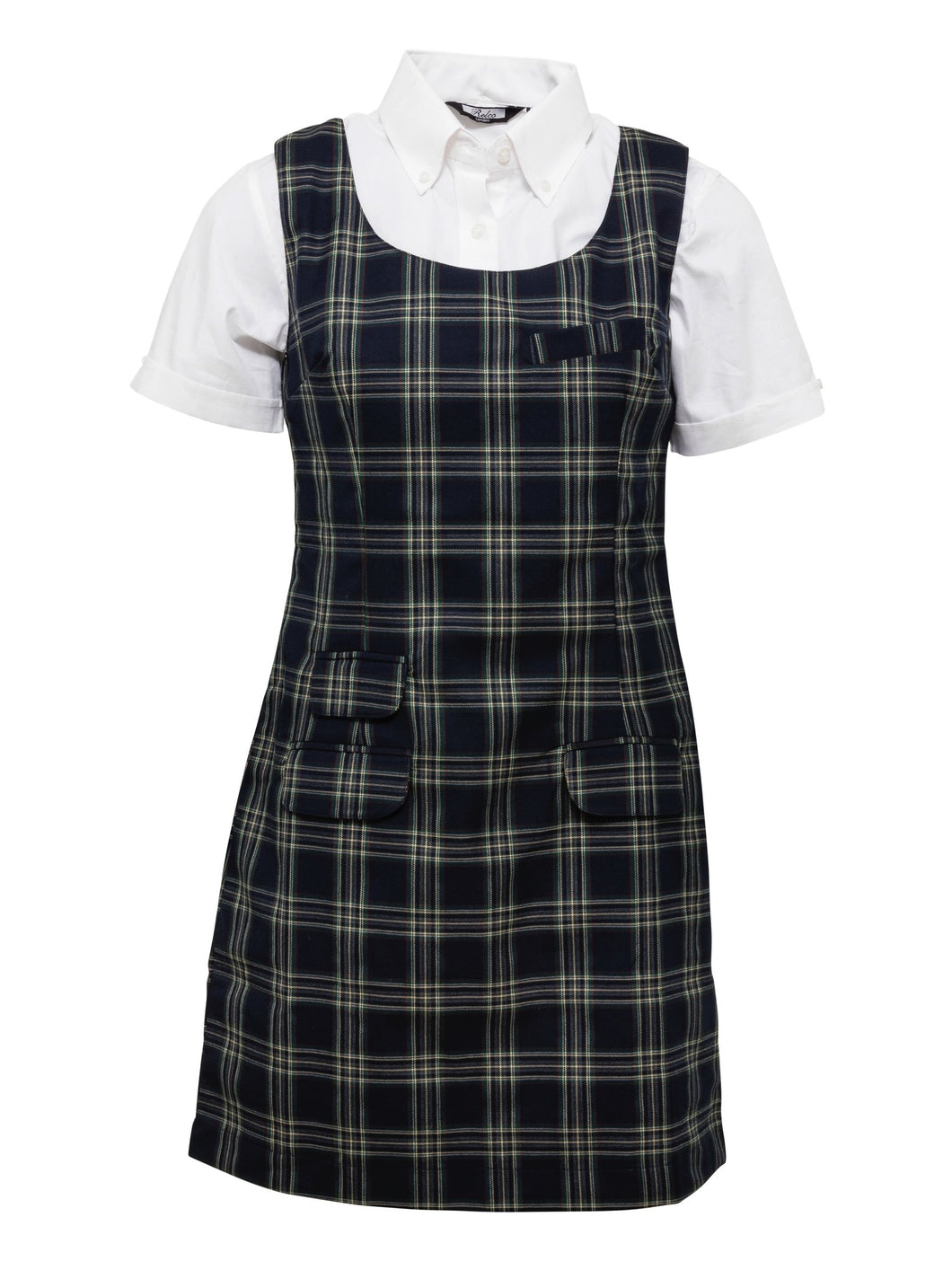 Women's Navy Tartan Pinafore Dress • Relco