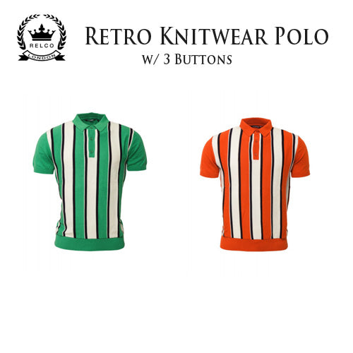 Mens Retro Striped Knitted Polo Shirt • Relco London