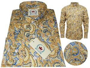 Men's Mustard and Blue Paisley Shirt • Relco