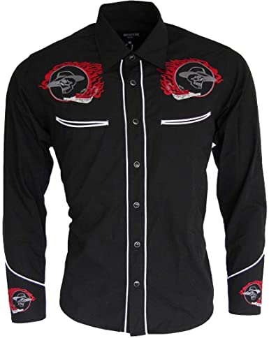 Mens Black Western Cowboy Shirt • Red Skull • Redstar Rodeo