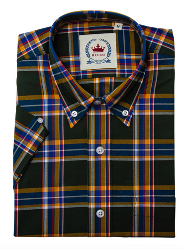 Men's Bottle Green Multi Check Shirt • Relco
