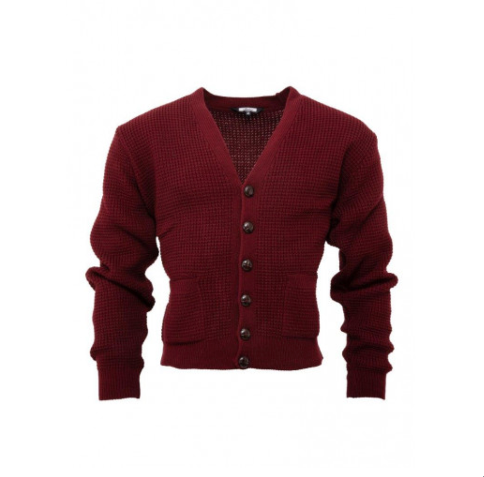 Relco London Waffle Knit Cardigan • Burgundy