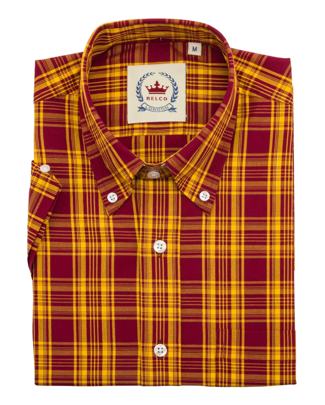 Men's Relco London Short Sleeve Shirt • Mustard & Burgundy Checked