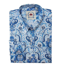 Load image into Gallery viewer, Men&#39;s Blue and White Paisley Shirt • Relco London
