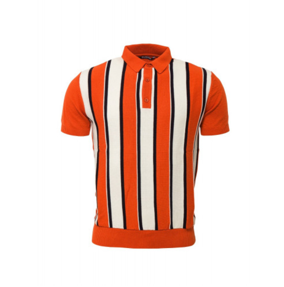 Mens Retro Striped Knitted Polo Shirt • Relco London