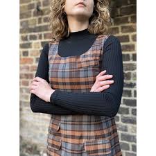 Women's Grey and Rust Tartan Pinafore Dress • Relco