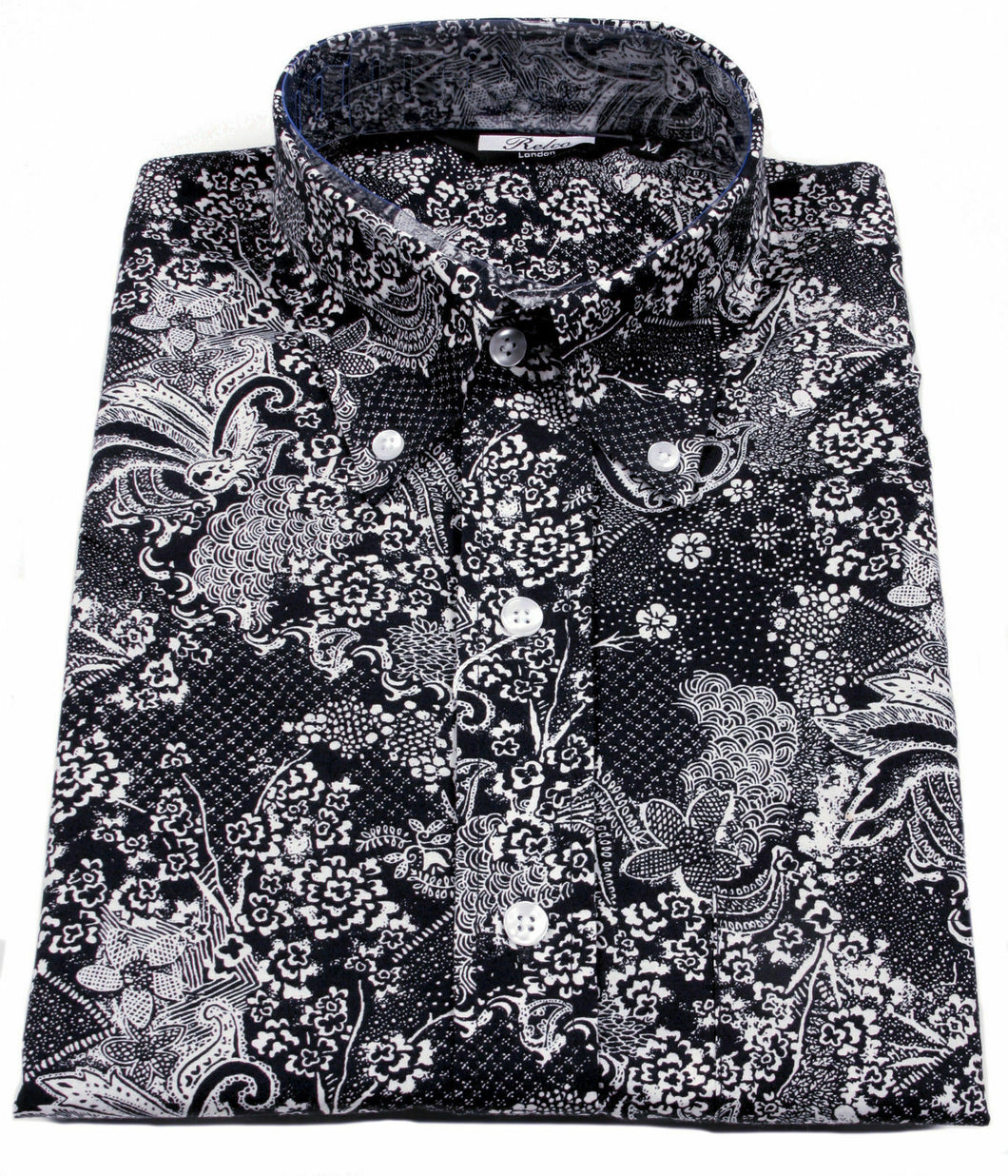 ﻿﻿Mens long sleeve Navy Paisley and Floral print shirt • Relco London