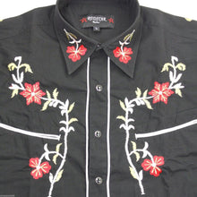 Load image into Gallery viewer, Mens Black Western Cowboy Shirt • Red Flowers • Redstar Rodeo
