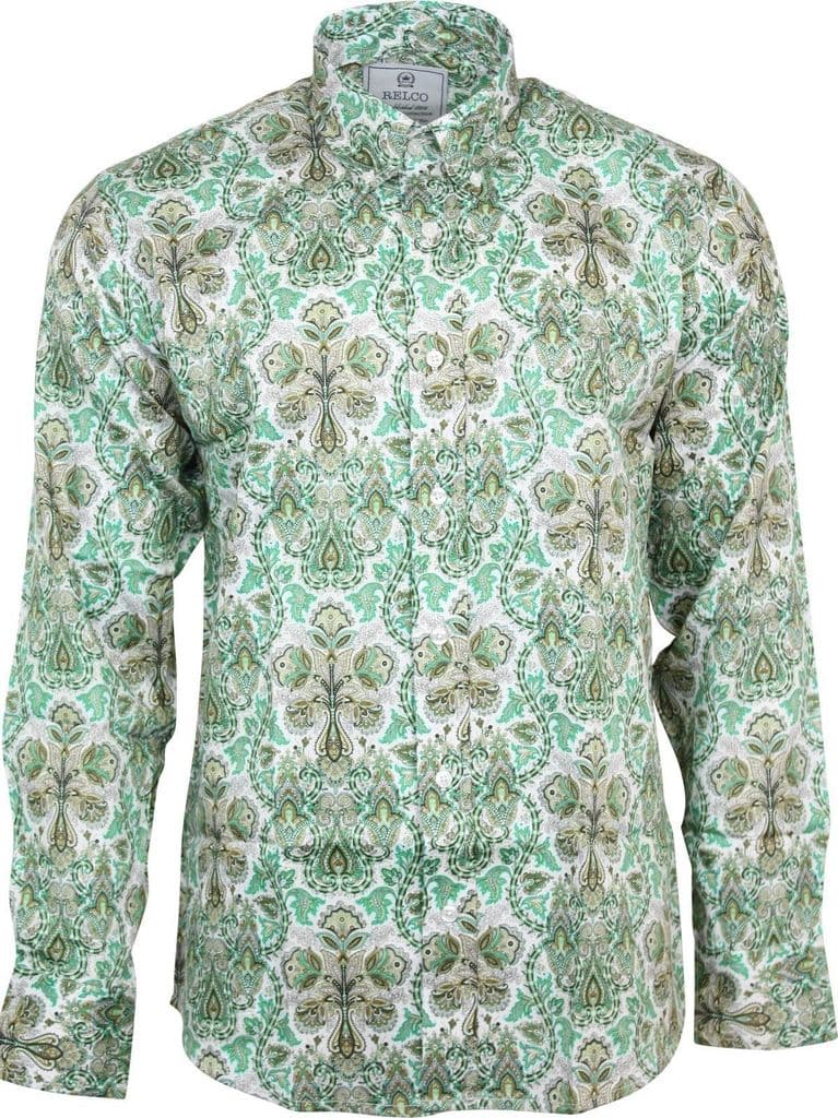 Men's Mint Green and Gold Paisley Shirt • Relco