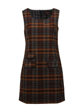 Load image into Gallery viewer, Women&#39;s Grey and Rust Tartan Pinafore Dress • Relco
